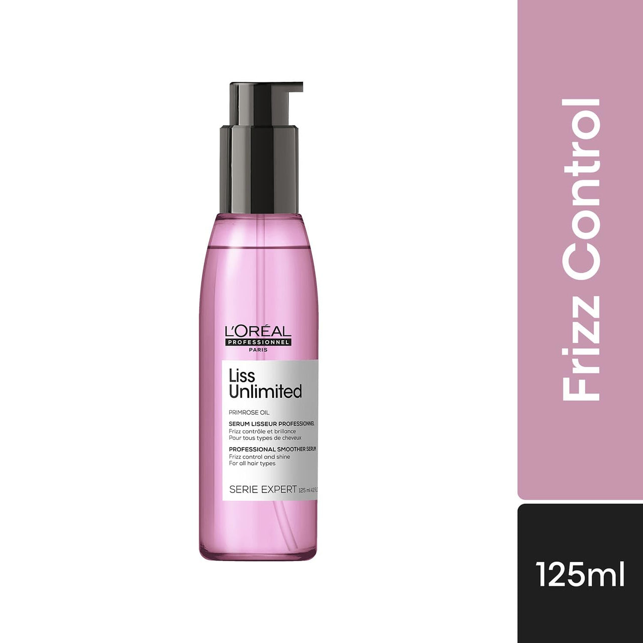 L'Oréal Professionnel Liss Unlimited Leave-In Hair Serum for Frizzy & Unruly Hair - 125ml | Intensive Smoothing Serum for Frizz-Control | Enriched with Primrose Oil | Increases Softness & Shine