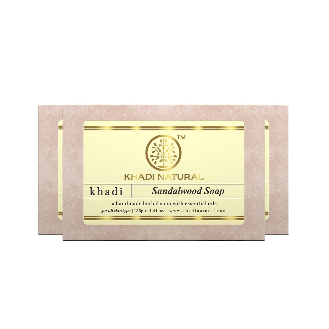 Khadi Natural Sandalwood Soap | Herbal Bathing Soap for Calming Skin| Natural Soap with Essential Oils | Soap for Healthy Skin | Suitable for All Skin Types, Pack of 3 | (125gm *3) (375gm)