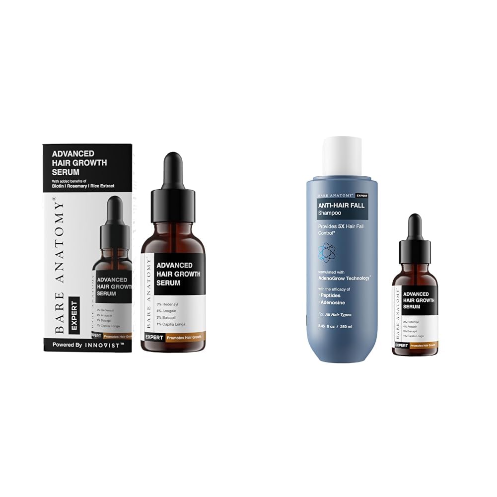 Bare Anatomy Advanced Hair Growth Serum 3% Redensyl+4% Anagain + 3% Baicapil+1% Capilia Longa,for Women & Men 30mL Anti Hair Fall Shampoo 250ml 3% Redensyl+4% Anagain+3% Baicapil+1%Capilia Longa 30mL