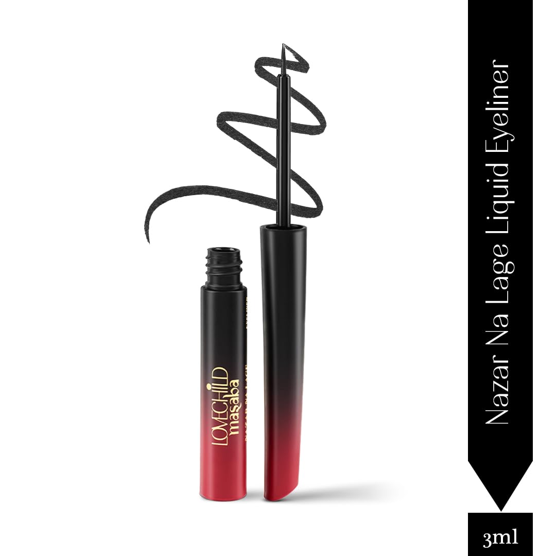 LoveChild Masaba Liquid Eyeliner (Black), Waterproof Smudge-Proof Eyeliner with HD Gloss Finish, Quick Drying Eye Liner and Long Lasting Eye Makeup for Comfortable Wear, 3ml