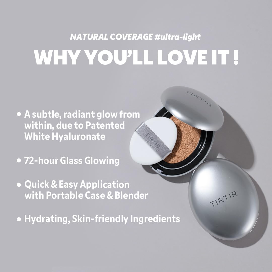 TIRTIR Mask Fit Aura Cushion Foundation, Full coverage, Skin fit, Satin Glow Finish, Korean Cushion Foundation #17W FRENCH VANILLA, 4.5g