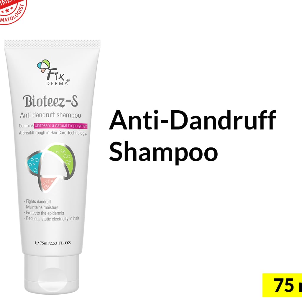 Fixderma Bioteez-S, Anti Dandruff Shampoo, Flaky Scalp Condition, Nourish Dry Hair, Relieves Itchy & Dry Scalp, Recurrent Dandruff, Sulphate & Paraben Free Formulation - 75ml