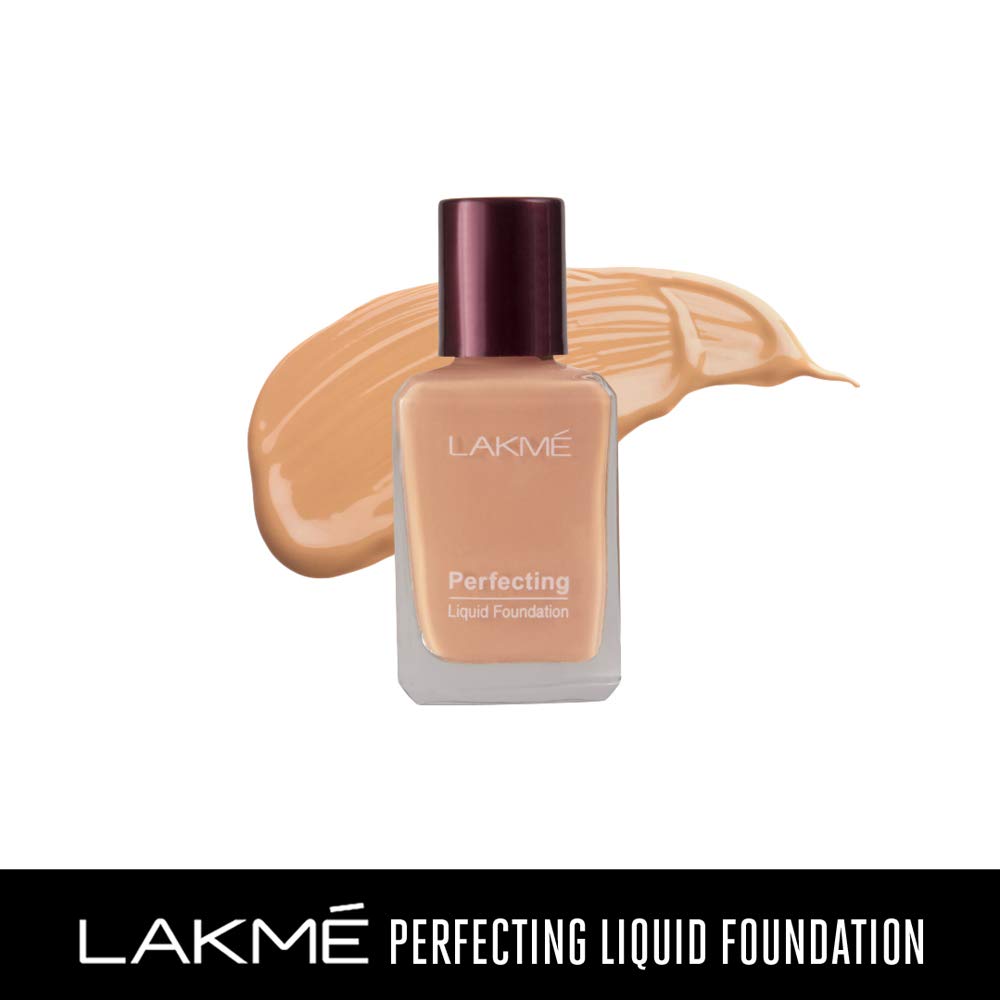 Lakmé Perfecting Liquid Dewy Full Coverage Foundation for All Skin Type, Marble, 27 Ml & Insta Liquid Eye Liner, Blue, 9 Ml