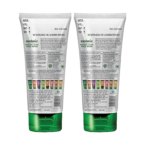 Medimix Ayurvedic Natural Glow Face Wash for youthful and glowing skin | With Sugarcane and Ginger | 100 ml (Pack of 2)