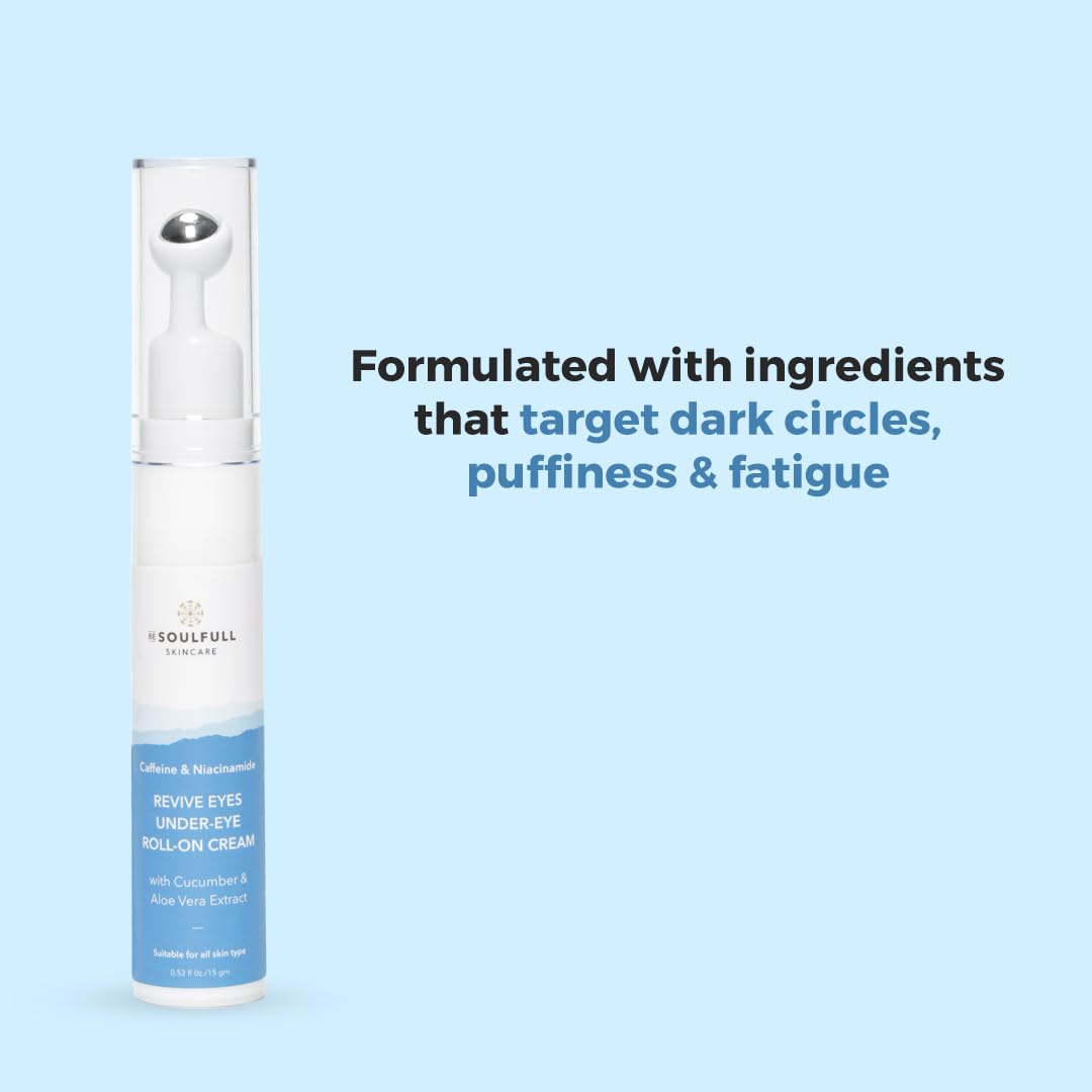 Be Soulfull undereye roll on cream - 12gms /.05 fl oz. Targets dark circles and puffiness for refreshed, vibrant eyes