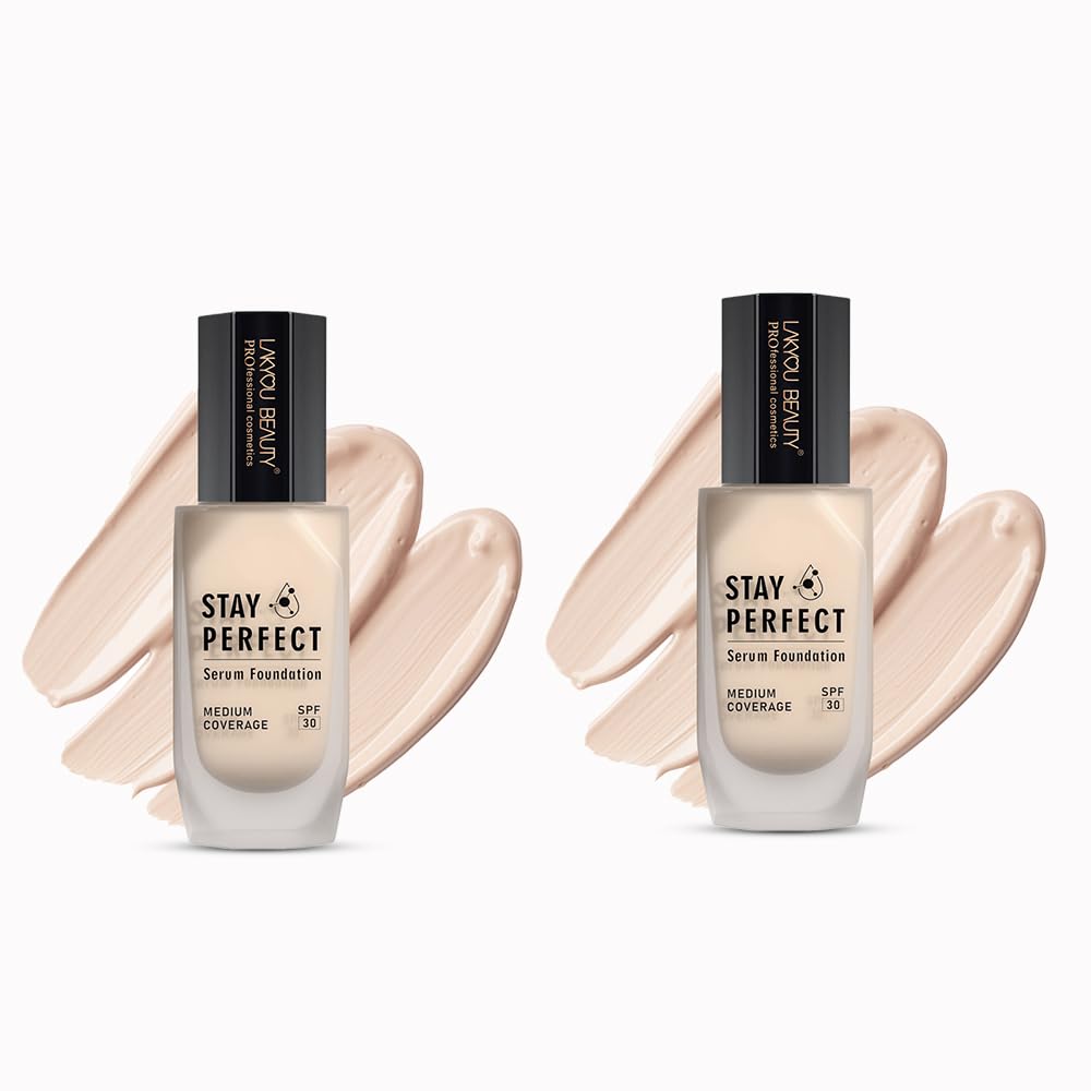 Lakyou Beauty Stay Perfect Serum Foundation | Waterproof | Long Lasting | Light Weight | SPF 30 | Shade-02(Soft Ivory) | Pack Of 2