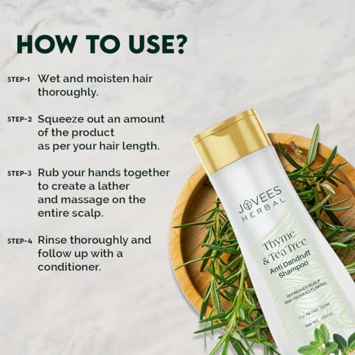 Jovees Herbal Thyme & Tea Tree Anti Dandruff Shampoo | With Tea Tree, Thyme & Lemon Extract | For All Hair Type | Prevents Dandruff & Dry Scalp 150ML