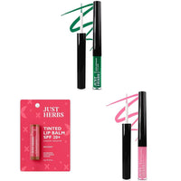 Just Herbs Eyeliner Pencil Waterproof & Smudgeproof, Matte Finish, 2.5g (Bubblegum Pink & Emerald Green) & Tinted Lip Balm For Unisex With SPF 20+ For Dark Lips To Lighten, 4g