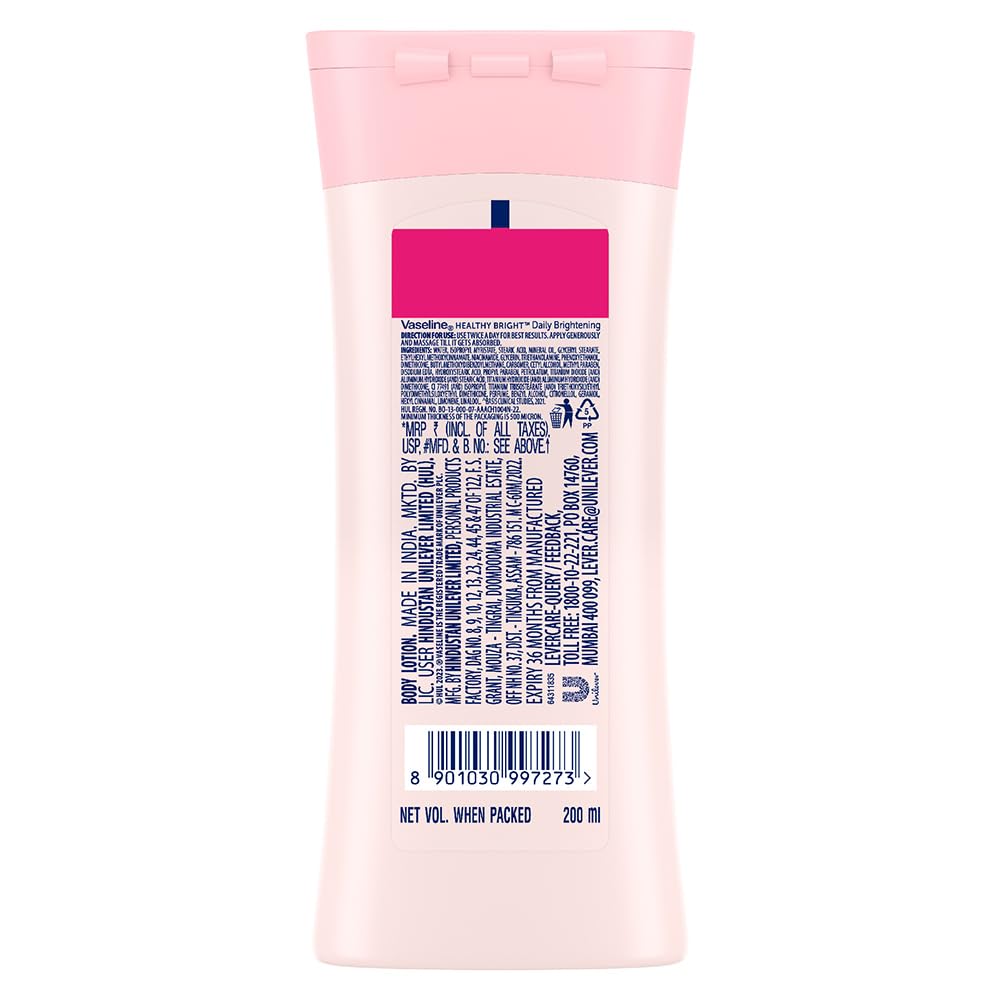 Vaseline Healthy Bright Daily Brightening Body Lotion, For Healthy & Glowing Skin, 200 ml