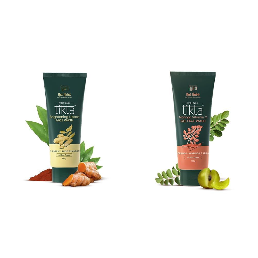 Nat Habit Face Wash Combo Brightening Ubtan Tikta and Moringa Vitamic C Gel For Skin Brightening & Pimple (100g Each)