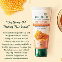 Biotique Honey Gel Soothe & Nourish Foaming Face wash | Soap Free Formula | Reduce Dryness | 100% Botanical Extracts | Suitable for All Skin Types | 150ml (Pack of 2)
