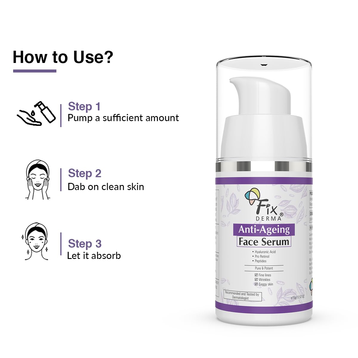 Fixderma Hyaluronic Acid Serum for Anti Ageing with Pro Retinol Serum for Face | Anti Ageing Serum for Fine Lines & Wrinkles | Face Serum for Men & Women | Face Serum for for all Skin Types - 15g