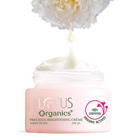 Lotus Organics+ Precious Brightening Cream | For Dark Spots, Blemishes & Pigmentation | SPF 20 Moisturizer | 50g