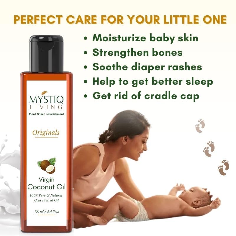 Mystiq Living Virgin Coconut Oil (From Coconut Milk) - 200 ML│For Hair, Skin & Baby Massage | Cold Pressed, 100% Pure & Natural
