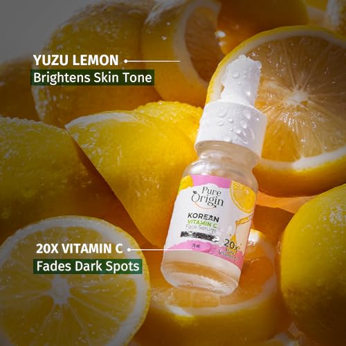 Pure Origin 20x Korean Vitamin C Brightening Face Serum | Reduces Dark Spots, Dullness & Uneven Skin Tone | Serum For Glowing Skin | For All Skin Types | 10ml