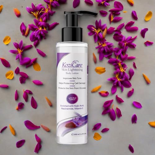 Kozicare Cream Saffron Body Lotion For All Skin Types | Shea Butter Body Lotion, Niacinamide & Kojic Acid Body Lotion | Reduce Dryness & Flakiness | Soft, Supple & Moisturize Skin - 200 Ml
