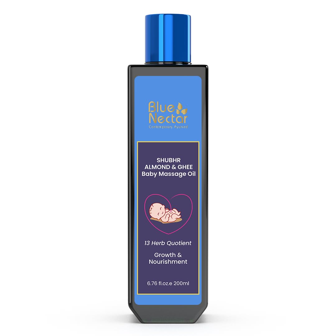 Blue Nectar Ayurvedic Baby Oil with Organic Ghee, 100% Natural Baby Massage Oil With Coconut Oil & Olive Oil | Dermatologically Tested (200ml)