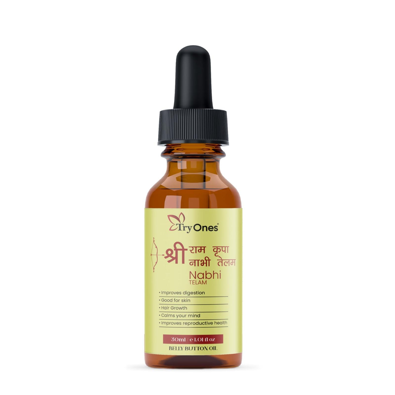 TryOnes Shree Ram Krupa Nabhi Telam Ayurvedic Navel Oil for Digestion, Skin, Hair, and Mind | Net Weight: 30ml | Pack of (2)