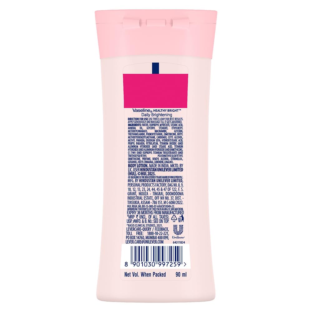 Vaseline Healthy Bright Daily Brightening Body Lotion, For Healthy & Glowing Skin 90ml