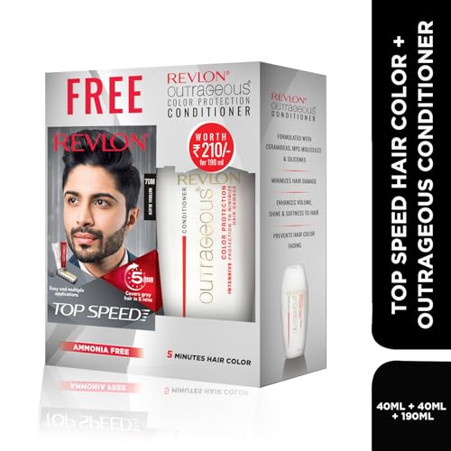 Revlon Top Speed Hair Color for Men Natural Black with Outrageous Conditioner 190ml | 100% Grey Coverage in 5 Minutes | Infused with Mother of Pearl and Ginseng Root extract | Prevent Fading, add Volume, Softness & Shine to Hair