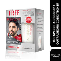 Revlon Top Speed Hair Color for Men Natural Black with Outrageous Conditioner 190ml | 100% Grey Coverage in 5 Minutes | Infused with Mother of Pearl and Ginseng Root extract | Prevent Fading, add Volume, Softness & Shine to Hair