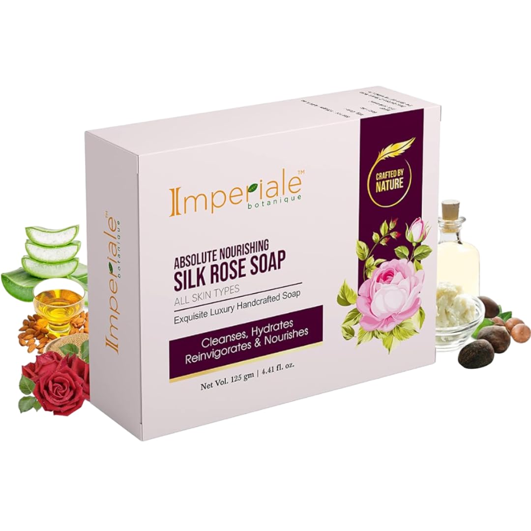 Imperiale Botanique Absolute Nourishing Silk Rose Soap | 125 GM | Luxurious Handcrafted Bathing Bar | Ashwagandha, Shea Butter, Silk Protein & Rose Extract | Deeply Moisturizing & Aromatic | For Smooth, Soft & Radiant Skin | Women & Men