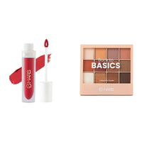 MARS Matte Liquid Lip Color | Long Lasting | Non-Transfer & Waterproof Lipstick for Women (4.5 ml) (21-Red Luck) 12 Shades Back to Basics Eyeshadow Palette with Free Applicator (14.4 gm) (Shade-02)