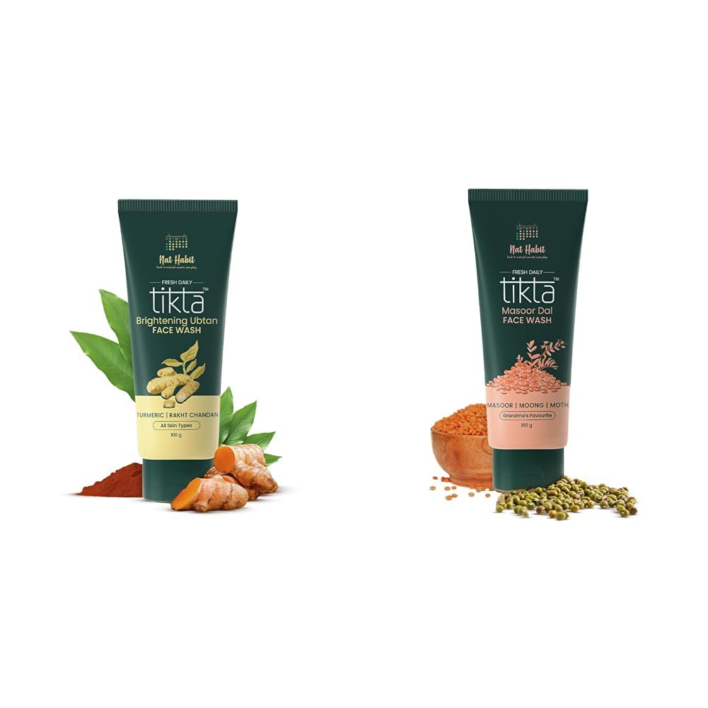 Nat Habit Ubtan & Masoor Dal Face Wash Combo, Fresh Daily Tikta For Men & Women, Skin Brightening With Activated Wild Turmeric & Masoor, Suitable For All Skin Types