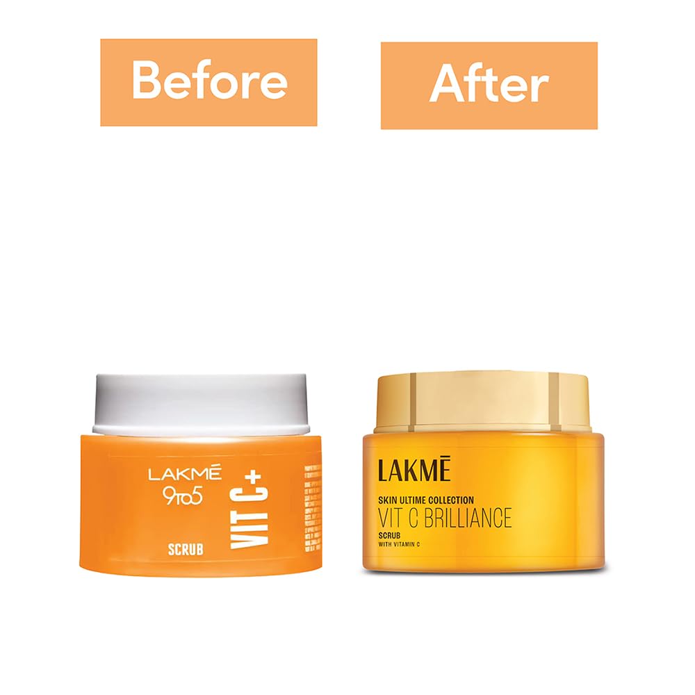 Lakmé 9To5 Vitamin C+ Scrub| Gentle Exfoliator | Removes Dirt & Impurities | Contains Licorice Extract & Walnut Shell Powder For Dry, Normal, Oily, Sensitive & Combination Skin| 50 G