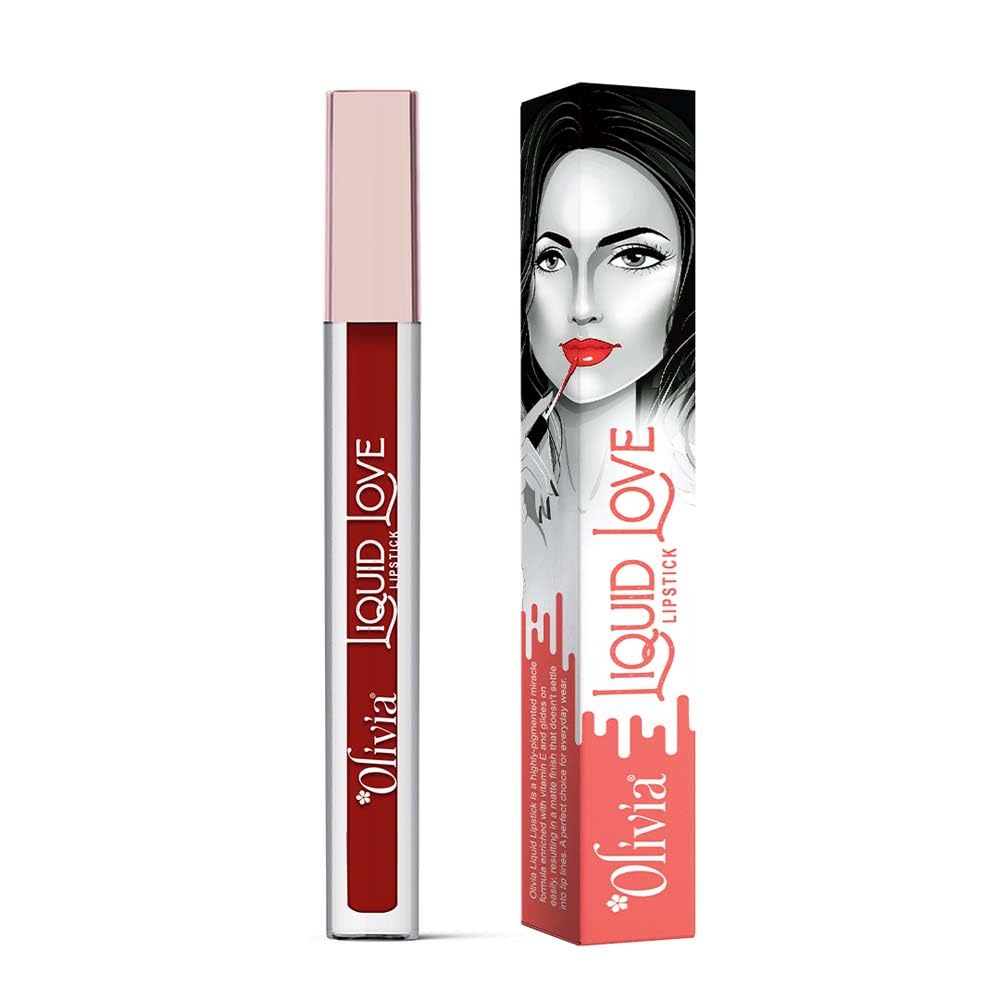 Oliva Liquid Lipstick, 12HR Long-lasting Matte Lipstick, Non Transfer, High Coverage, Water & Smudge Proof, Light Weight & Cruelty-Free - 2ml (Rebel Red 5)