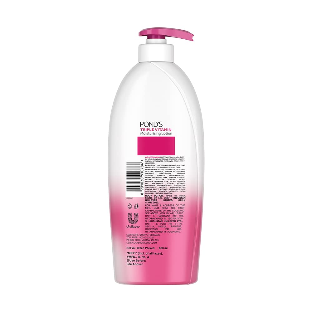 POND's Triple Vitamin Moisturising Body Lotion 600 ml&POND's Magic Acacia Honey Fragrance Talcum Powder 400 G, Cooling Fresh Talc For Face & Body - For Men & Women