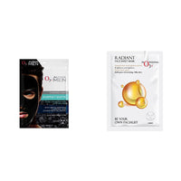 O3+ ALPHA MEN Energy White Charcoal Face Sheet Mask 30g with Charcoal & Hydrating Hyaluronic to Purify & Brighten Skin & O3+ Facialist Radiant Face Sheet Mask (30g) Combo