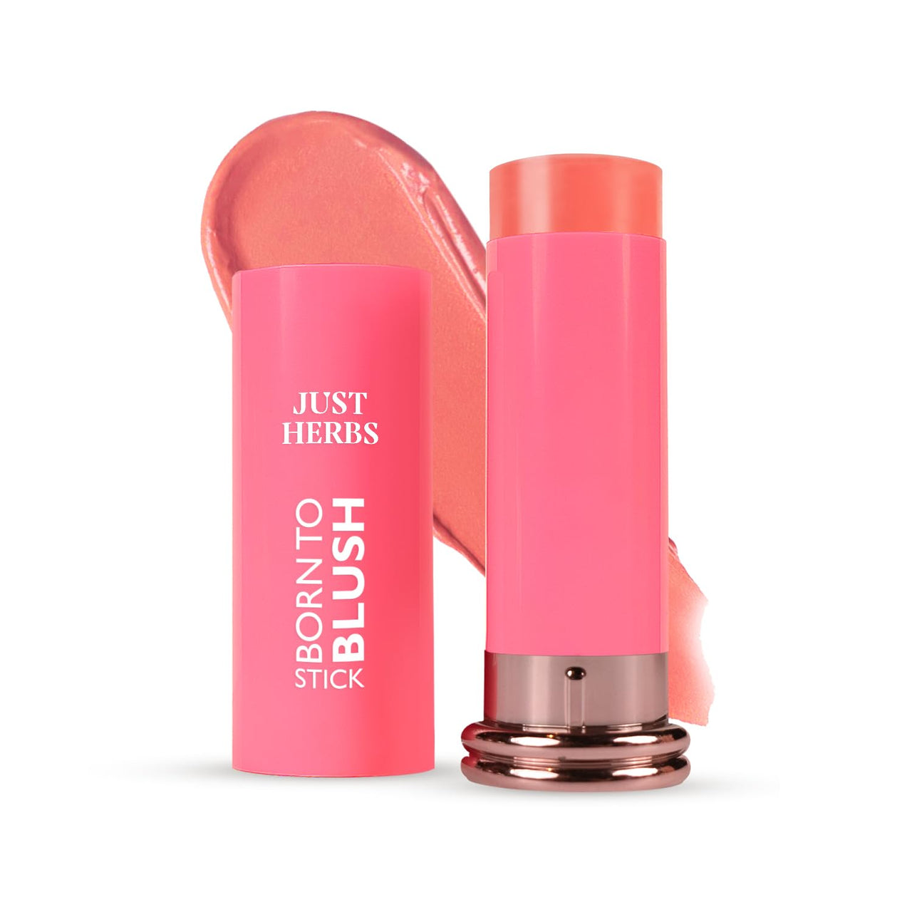 Just Herbs Peach Pie Born To Blush Lightweight | Long Stay | Smooth Texture | Moisturises & Hydrates | Dewy Glow Blush Stick with Shea Butter & Cica for Eyes Cheeks and Lips For Women | 14g