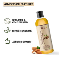 Rey Naturals Almond Hair Oil (Badam oil) - 100% Pure, Cold Pressed, for Hair & Skin | Promotes Growth, Reduces Dandruff | 100ml (Pack of 2)