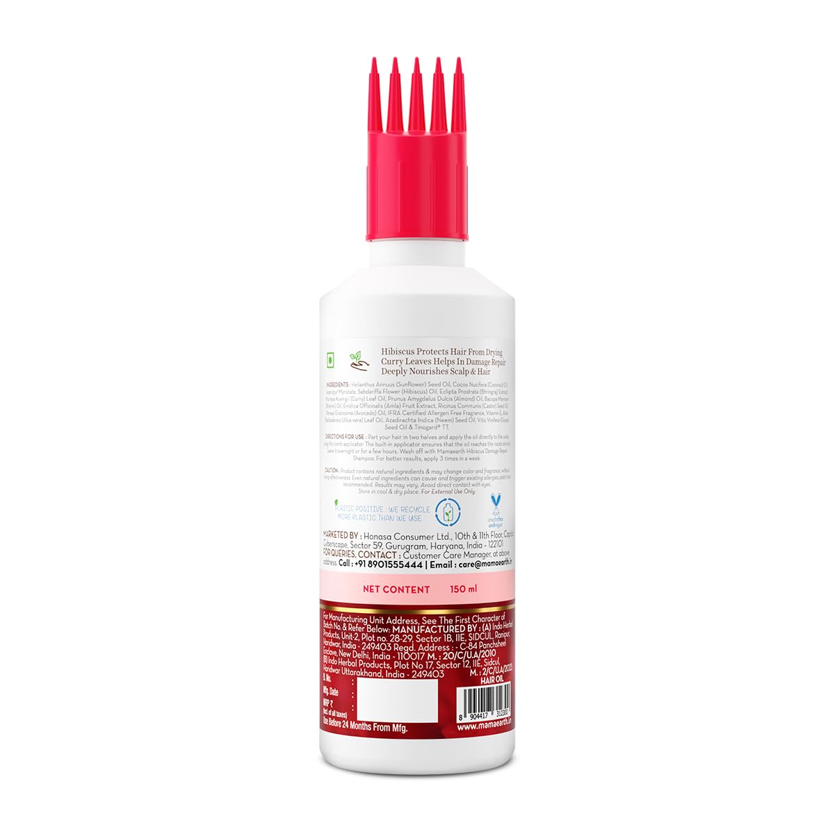 Mamaearth Hibiscus Damage Repair Hair Oil with Hibiscus & Curry Leaves for Strong & Nourished Hair|Repairs Rough, Dry & Damaged Hair|Makes Hair Smooth & Frizz Free|Suitable For All Hair Types (150ml)