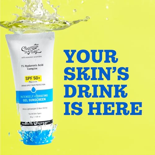 Chemist at Play Intensely Hydrating Gel Sunscreen | SPF 50+ PA++++ | Ultra-Lightweight & Non-Sticky | With Hyaluronic Acid & Ceramides | for Normal, Dry, Oily, Combination skin types | 45gm