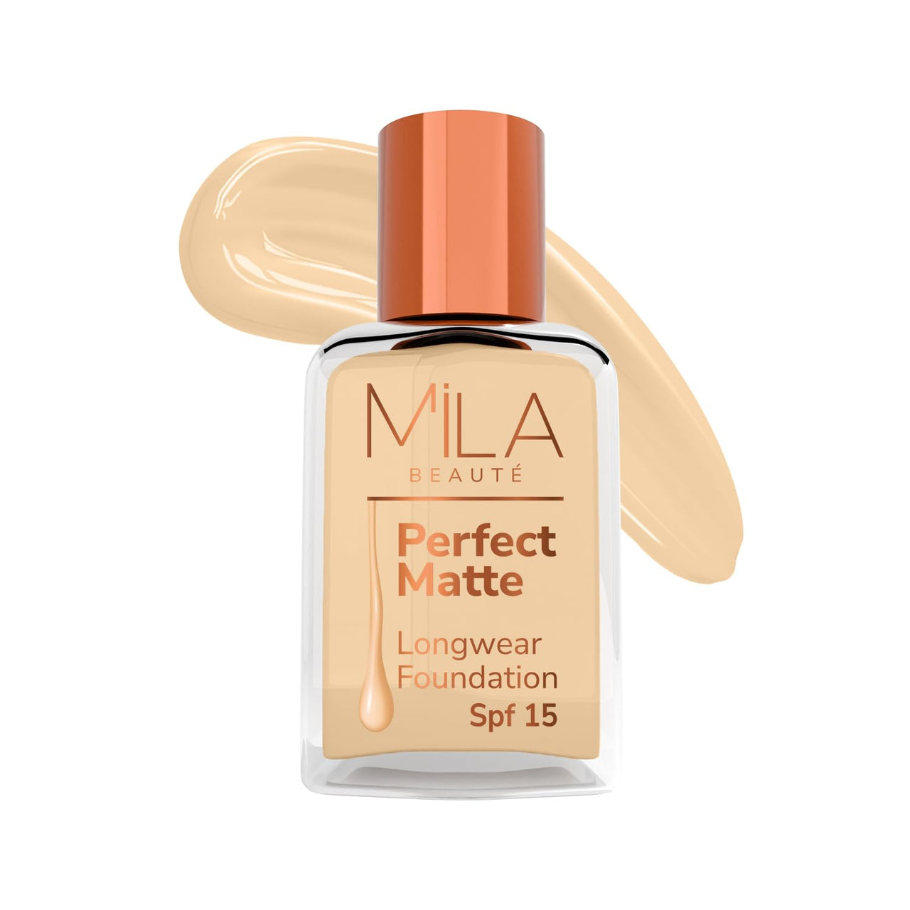 Mila Beauté Perfect Matte Long Wear Foundation | High Coverage, Light Weight & Water Resistant I Oil Free Formula With SPF 15 & Vitamin E | Smooth Matte Finish | Keeps Skin Hydrated | Shade - (4 Skin, 30ml)