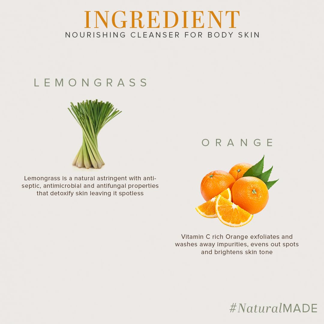 Khadi Natural Herbal Orange & Lemongrass Body Wash| Cleanses and Revives Skin|Shower Gel to Regulate oil production| Keeps skin blemish free|Suitable for All Skin Types| 210ml
