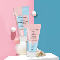 Glamveda Rice & Ceramide Combo | Skin Brightening & Anti Dullness | Improves skin barrier | Suitable For Dry to Combination Skin types | Face Wash & Peel Off Mask Combo