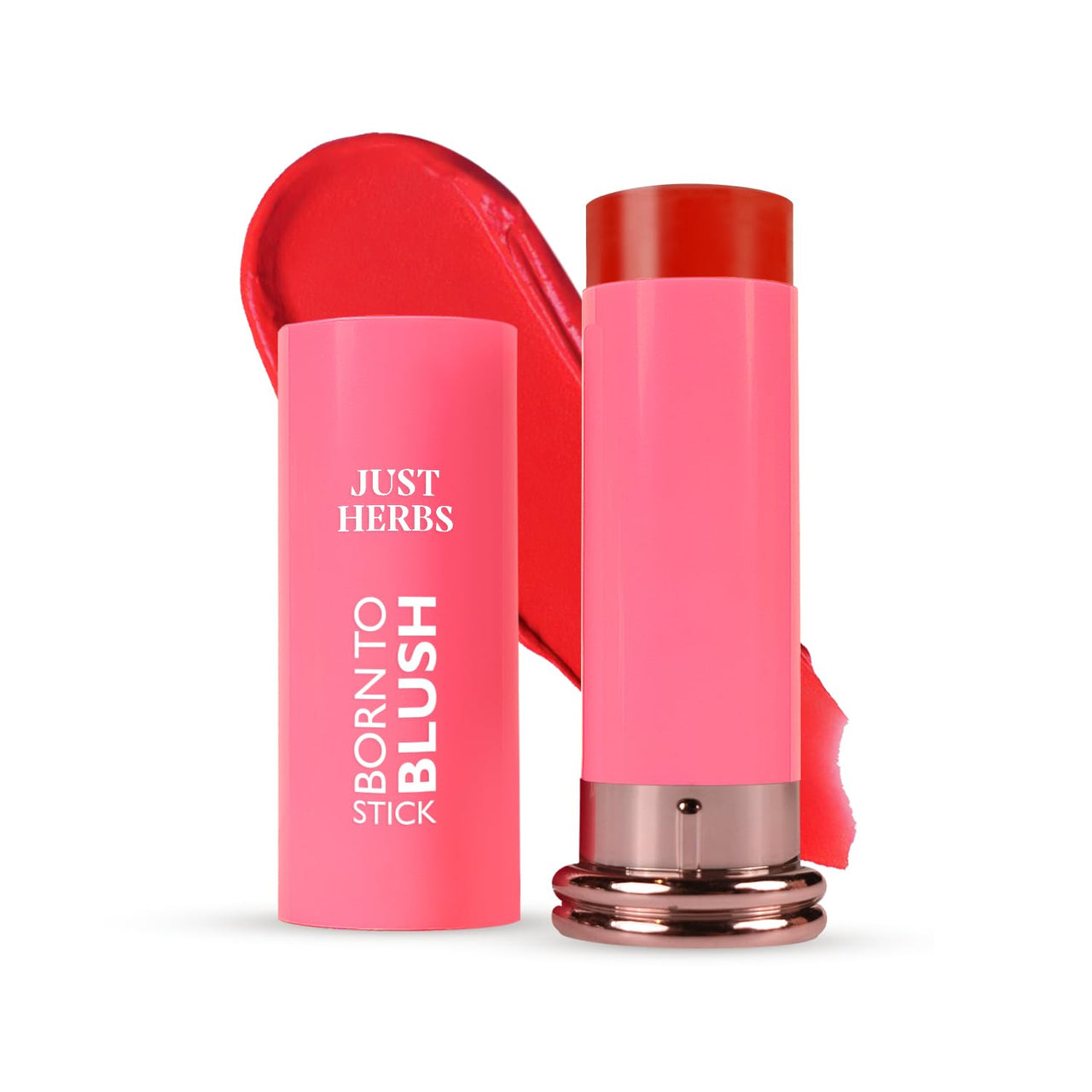 Just Herbs Red Hot Born To Blush Lightweight | Long Stay | Smooth Texture | Moisturises & Hydrates | Dewy Glow Blush Stick with Shea Butter & Cica for Eyes Cheeks and Lips For Women | 14g