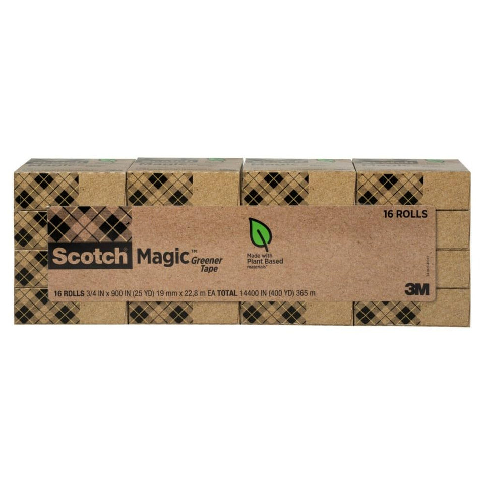 Scotch Magic Greener Tape, Invisible Tape for Fixing Paper, Office Supplies and Back to School Supplies, 0.75 in .x 900 in., 16 Rolls