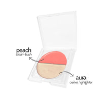 Ruby's Organics Cream Blush for Cheeks & Highlighter Duo Palette- Blusher for Face Makeup, Lightweight Flawless All Day Glow, All Skin Types, Natural &Paraben Free (Peach + Aura) 9g