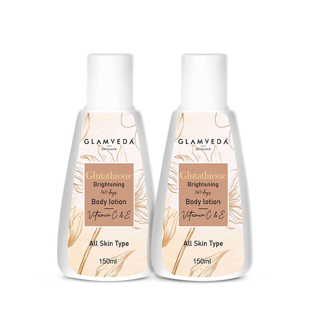 Glamveda Glutathione Body Lotion (Pack Of 2) 300 ml | Reduces Dark spots, Skin brightening with Vitamin C For Skin fairness | All Skin types |