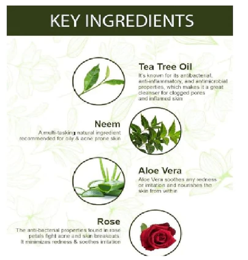 Pure Aatman Tea Tree Deep Pore Cleanser with Neem & Basil | Acne Control, Oil Balance & Skin Purifying facewash| Sulfate-Free, Natural Face Wash for Oily & Acne-Prone Skin