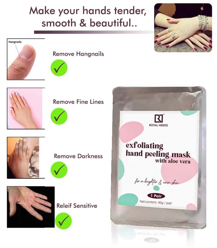 ROYAL NEEDS ; YOUR HIGHNESS Hand Peel Mask For Dead Skin Removal With Aloe Vera - 1 Pair | Exfoliating Hand Mask | Manicure Hydrating Mask | Baby Soft,Hands Moisturising Manicure At Home