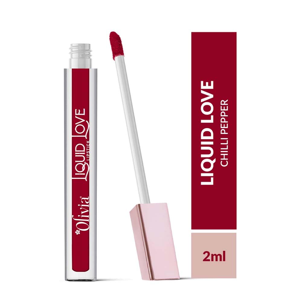 Oliva Liquid Lipstick, 12HR Long-lasting Matte Lipstick, Non Transfer, High Coverage, Water & Smudge Proof, Light Weight & Cruelty-Free - 2ml (Chilli Pepper 3)