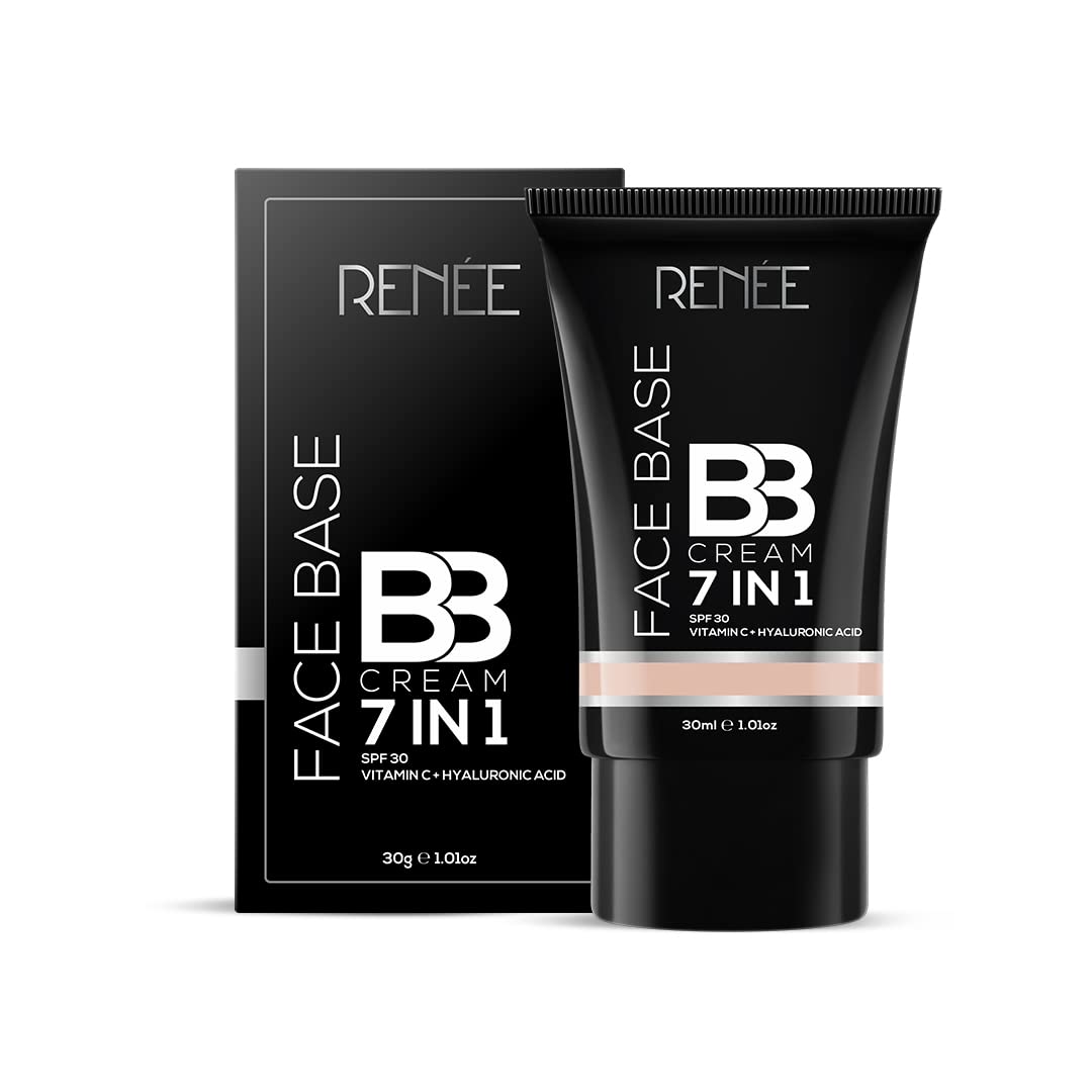 RENEE Face Base BB Cream 7 in 1 with SPF 30 PA+++ Peanut 30ml| Enriched with Hyaluronic Acid & Vitamin C| Hydrates, Nourishes & Smoothens Skin