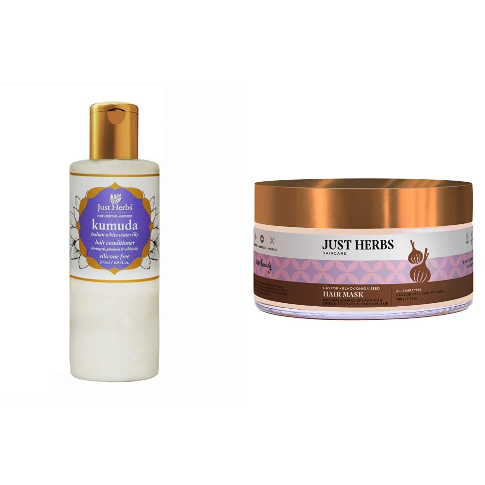 Just Herbs Kumuda - Indian White Water Lily Silicone-Free Conditioner & Anti Hairfall Natural Hair Mask- 200Gm, 2 count