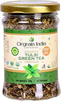 Orgrain India Certified Organic Tulsi Green Tea, 80g (Pack of 2*40g) | Stress Relieving & Energizing, Immune Support, Adaptogen, Vegan, Gluten-Free