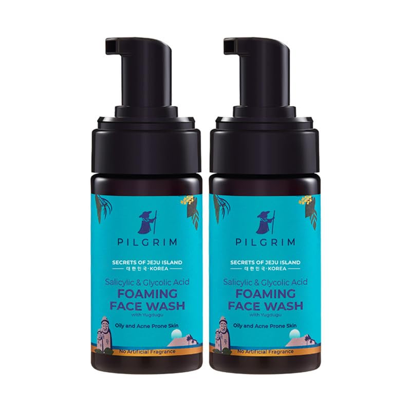 Pilgrim Korean 1.5% Salicylic(Bha) & 2% Glycolic Acid(Aha) Foaming Face Wash For Oily & Acne-Prone Skin | Glycolic & Salicylic Acid Face Wash | Korean Skin Care Products | 120 Ml + 120 Ml (PACK OF 2)